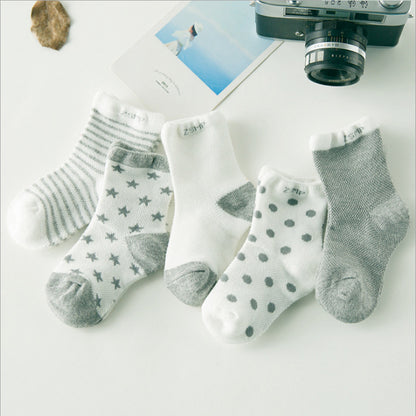 2018 5 Pair=10PCS/lot Baby Socks Neonatal Summer Mesh Cotton Polka dots plain  Kids Girls Boys Children Socks For 1-3Year