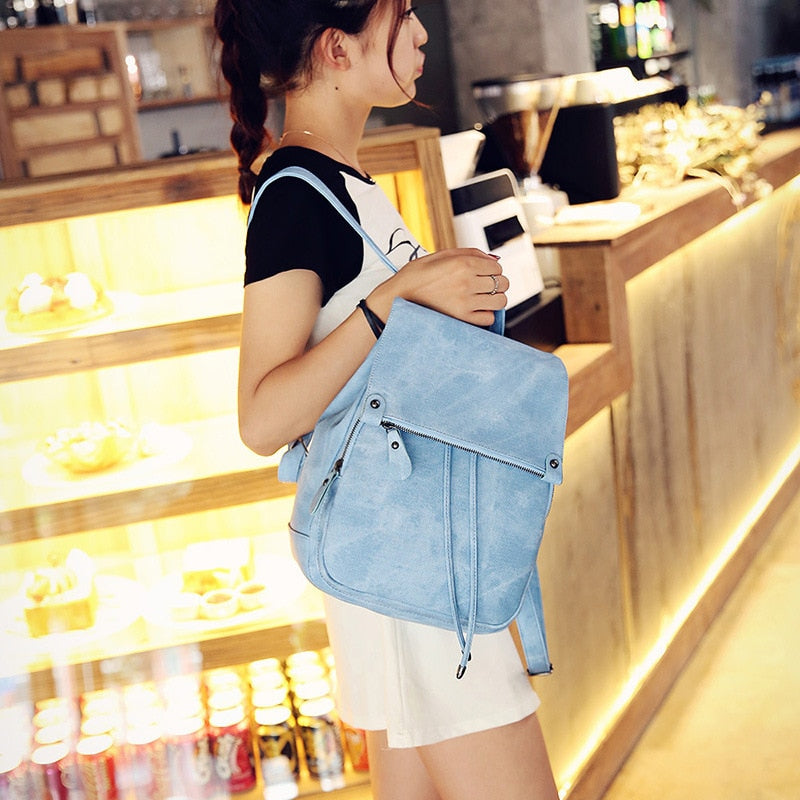 2018 College Wind Backpack Shoulder Bag PU Leather Women's bag fashion ladies backpack Mochila Escolar School Bags For Teenagers