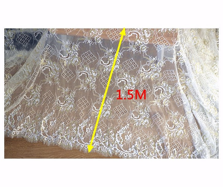 2018 NEW wedding saree gold lace fabric 1 piece/3 meters long! Eyelash french lace for weding dresses and gowns Quality