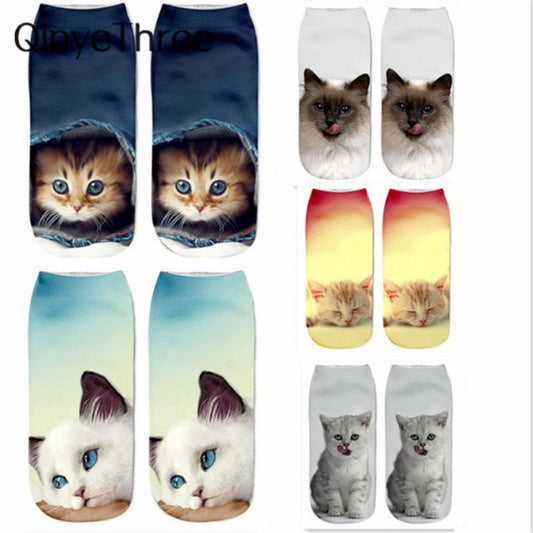 2018 New 3D Printing Women Socks Brand Sock Fashion Unisex Socks Cat Pattern Meias Feminina Funny Low Ankle HOT Cat Socks