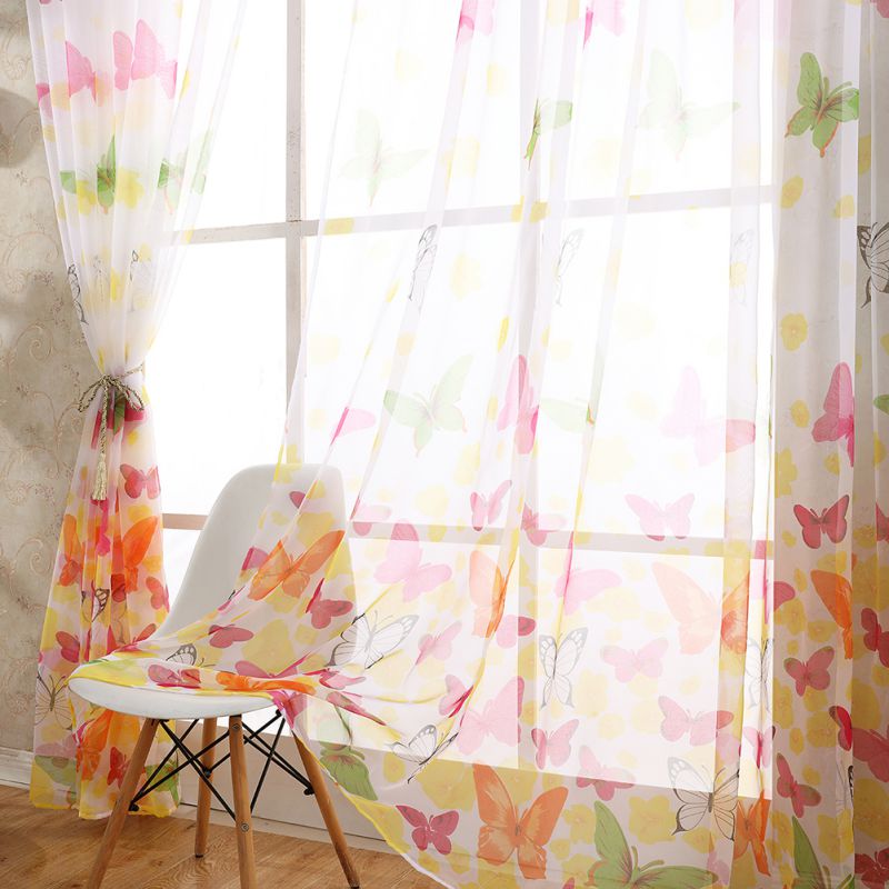 2018  Retail New Butterfly Printed Tulle Voile Door Window Balcony Sheer Panel Screen Curtain