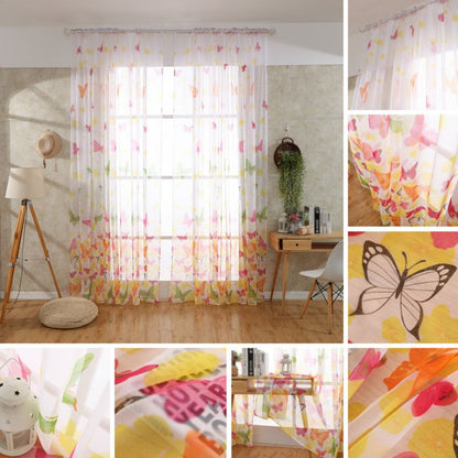 2018  Retail New Butterfly Printed Tulle Voile Door Window Balcony Sheer Panel Screen Curtain