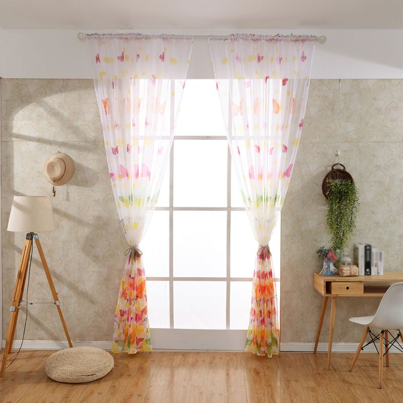 2018  Retail New Butterfly Printed Tulle Voile Door Window Balcony Sheer Panel Screen Curtain