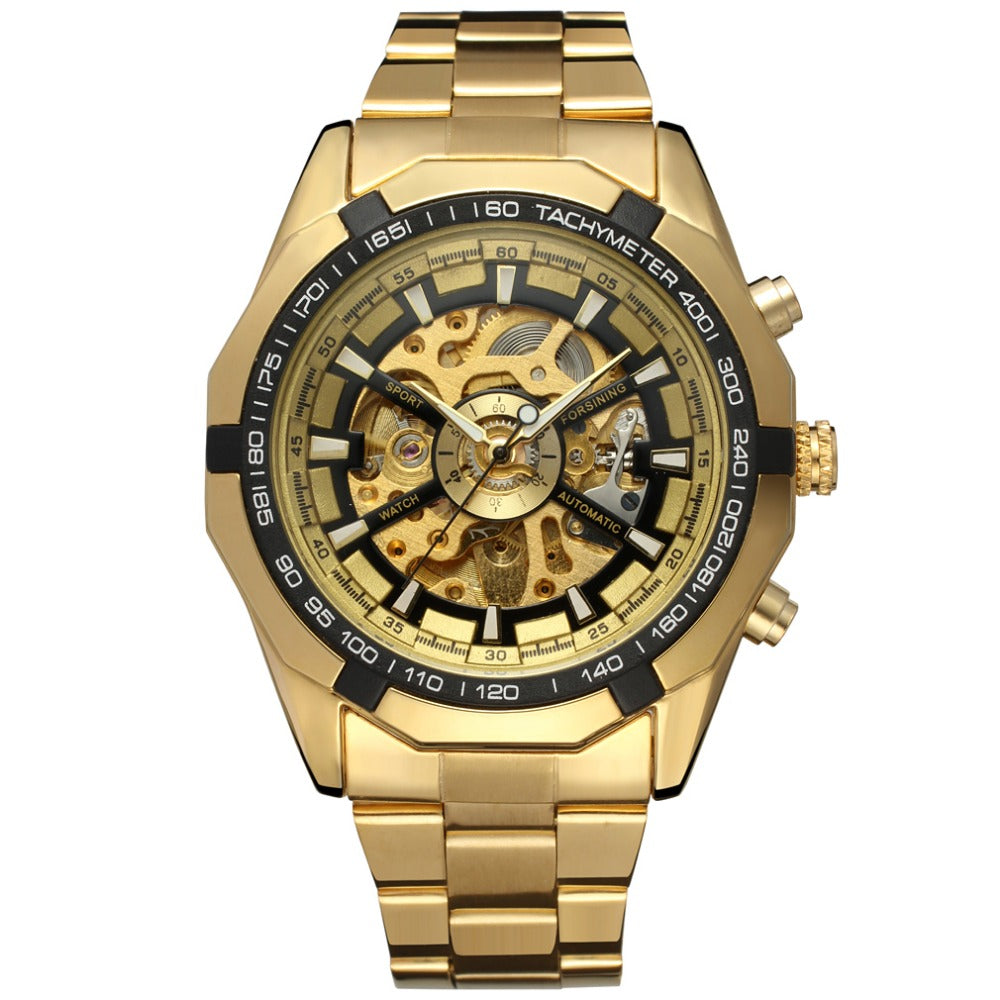 2018 Winner Luxury Sport Designer Gold Skeleton Mechanical Watch Men Alloy Male Clock Wristwatches Relogio Masculino