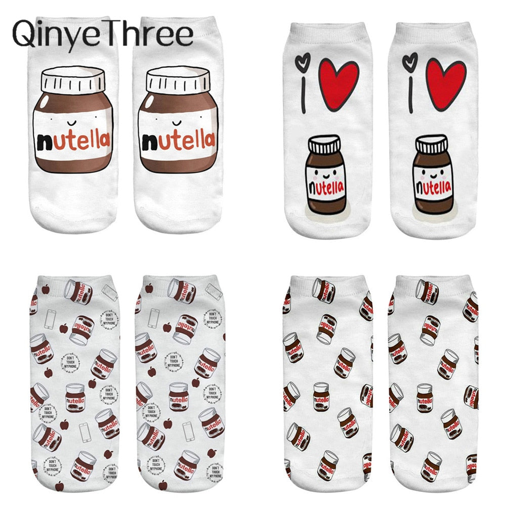 2018 new funny 3d print socks cute 3D white "nutella" Character Unisex Socks Hot women Mujer unisex Fashion Sox cartoon cat sox