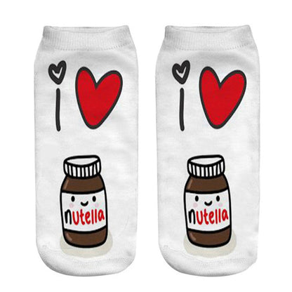 2018 new funny 3d print socks cute 3D white "nutella" Character Unisex Socks Hot women Mujer unisex Fashion Sox cartoon cat sox