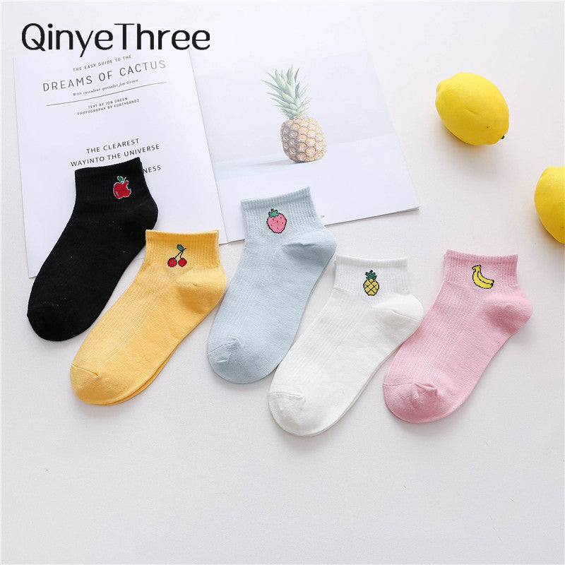 2018 new spring summer art fresh fruit boat socks white comfortable cotton socks