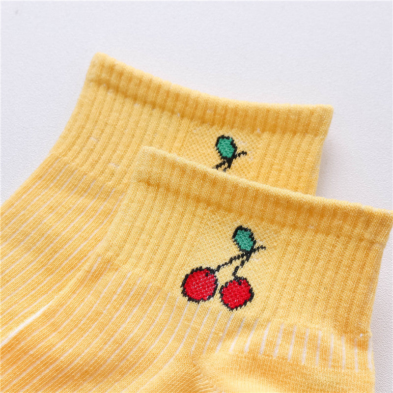 2018 new spring summer art fresh fruit boat socks white comfortable cotton socks