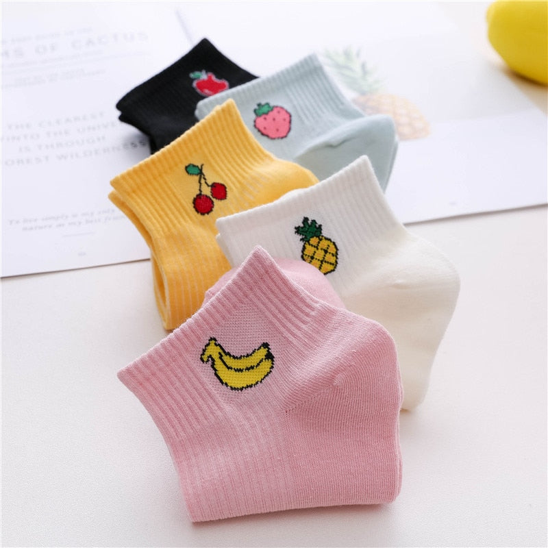 2018 new spring summer art fresh fruit boat socks white comfortable cotton socks