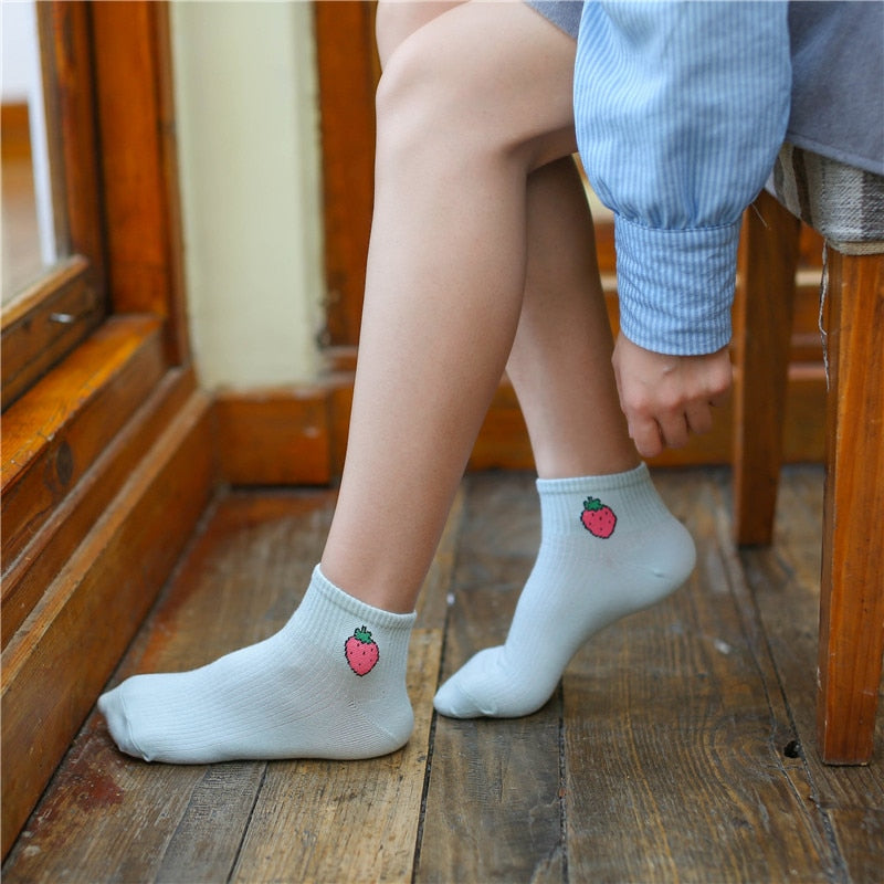 2018 new spring summer art fresh fruit boat socks white comfortable cotton socks