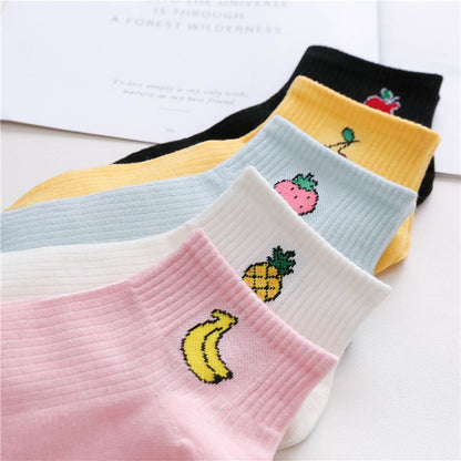 2018 new spring summer art fresh fruit boat socks white comfortable cotton socks