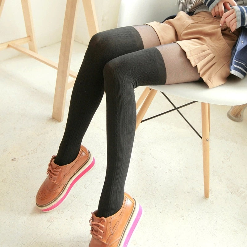 2018 tights women Spring Autumn style Women Girls Cute Black Twisted Knee Stockings Twisted Pantyhose Tights Female Pantys