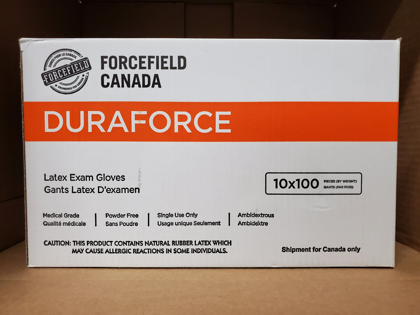 FORCEFIELD CANADA DURAFORCE LATEX EXAM GLOVES MEDICAL GRADE, POWDER FREE AMBIDEXTROUS