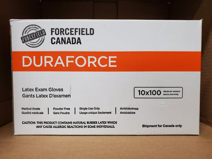 FORCEFIELD CANADA DURAFORCE LATEX EXAM GLOVES MEDICAL GRADE, POWDER FREE AMBIDEXTROUS