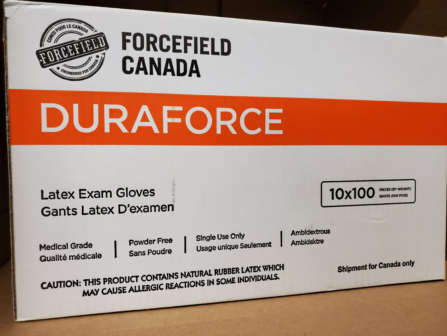 FORCEFIELD CANADA DURAFORCE LATEX EXAM GLOVES MEDICAL GRADE, POWDER FREE AMBIDEXTROUS
