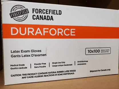 FORCEFIELD CANADA DURAFORCE LATEX EXAM GLOVES MEDICAL GRADE, POWDER FREE AMBIDEXTROUS