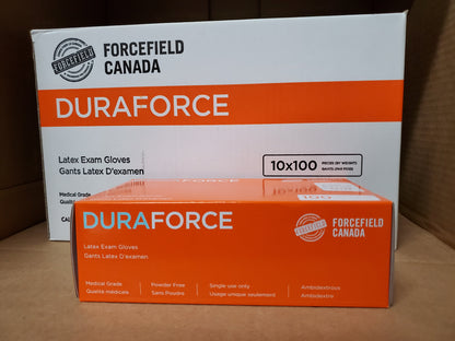 FORCEFIELD CANADA DURAFORCE LATEX EXAM GLOVES MEDICAL GRADE, POWDER FREE AMBIDEXTROUS