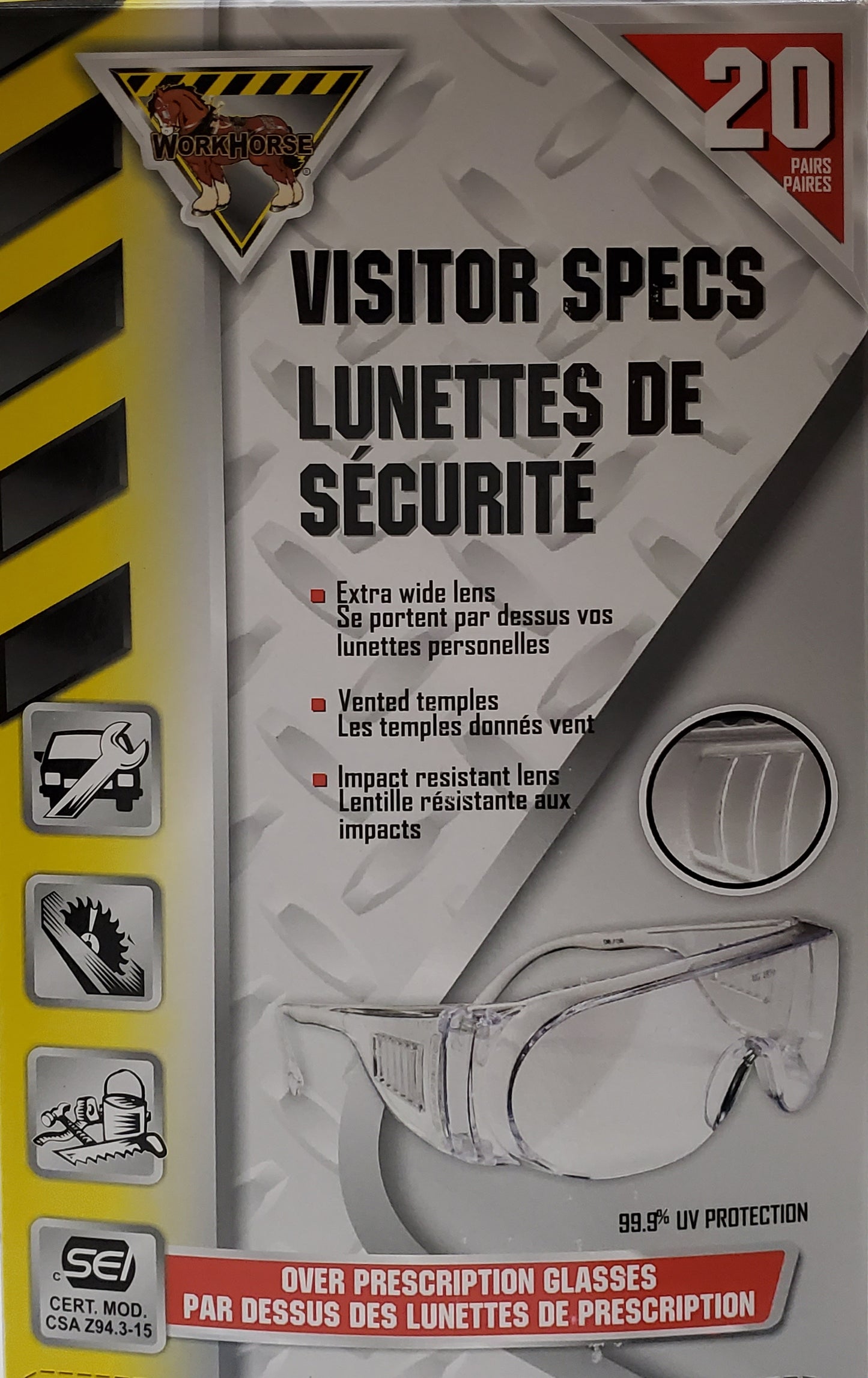 Visitor Specs Clear Over Prescription Glasses 99.9% UV Protection. (Sold Individually)