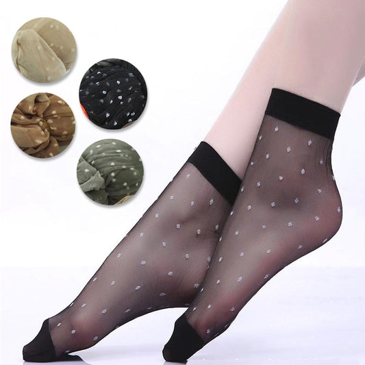 20Pcs=10Pair/Lot US$0.14Pair Hot Sale Cool Breathable Summer Style Sexy Black Skin Socks Pure Color Dots Women Girls Nylon Socks