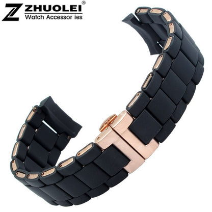 20mm 23mm NEW Black Mens Silicone Rubber Diver Watch Strap Band Bracelets Rose Gold Butterfly Buckle For AR5890 AR5858 AR591