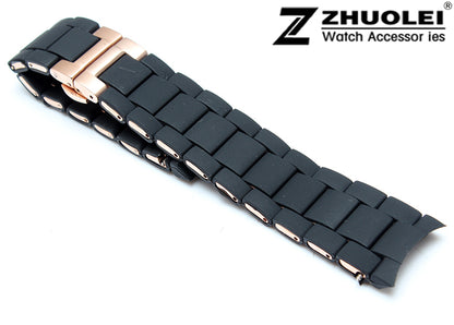 20mm 23mm NEW Black Mens Silicone Rubber Diver Watch Strap Band Bracelets Rose Gold Butterfly Buckle For AR5890 AR5858 AR591