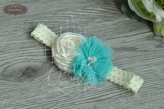 20pcs/lot  Satin  Flower Matching Ivory Lace Headband  Baby Headband Flowergirl Hair Band