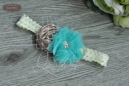 20pcs/lot  Satin  Flower Matching Ivory Lace Headband  Baby Headband Flowergirl Hair Band