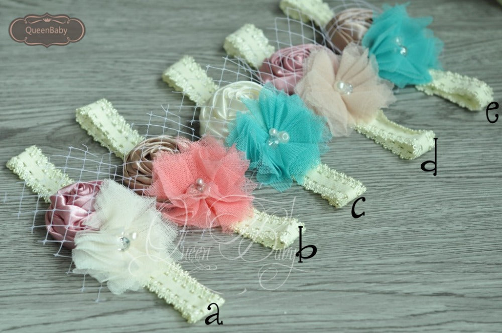 20pcs/lot  Satin  Flower Matching Ivory Lace Headband  Baby Headband Flowergirl Hair Band