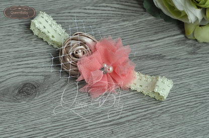 20pcs/lot  Satin  Flower Matching Ivory Lace Headband  Baby Headband Flowergirl Hair Band