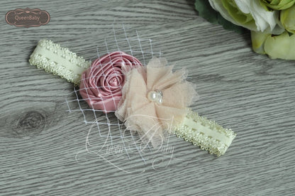 20pcs/lot  Satin  Flower Matching Ivory Lace Headband  Baby Headband Flowergirl Hair Band