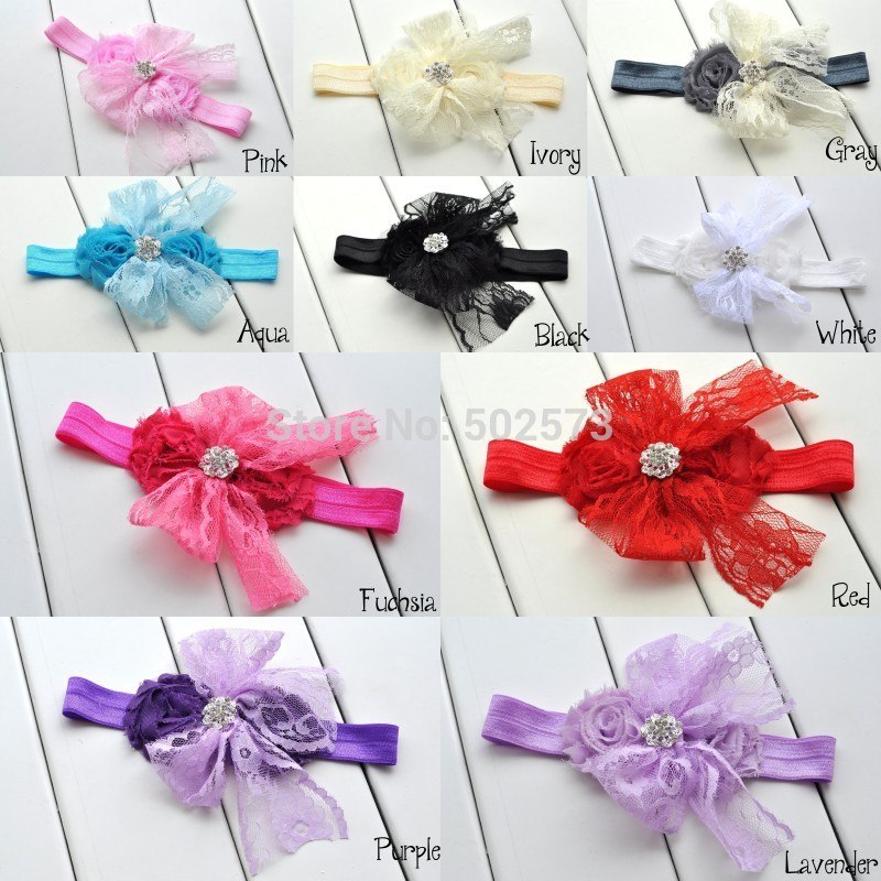 20pcs/lot   Shabby Flower  Lace Bow  Headband Baby Girl Headband Flowergirl Photo Prop