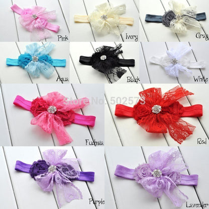 20pcs/lot   Shabby Flower  Lace Bow  Headband Baby Girl Headband Flowergirl Photo Prop