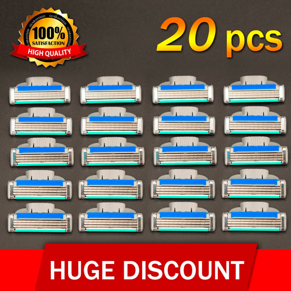 20pcs/lot Shaver Razor Blades Quality A+++ Cassette Shaving Blade for Men Face 3-Layer Blades Compatible for