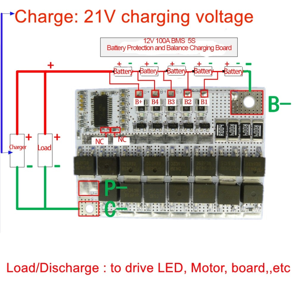 21V 100A BMS 5S Polymer Li-ion Battery Pack Protection Circuit Module PCM 18650 Li-POLYMER Lithium LiMnO Balance Charging Board