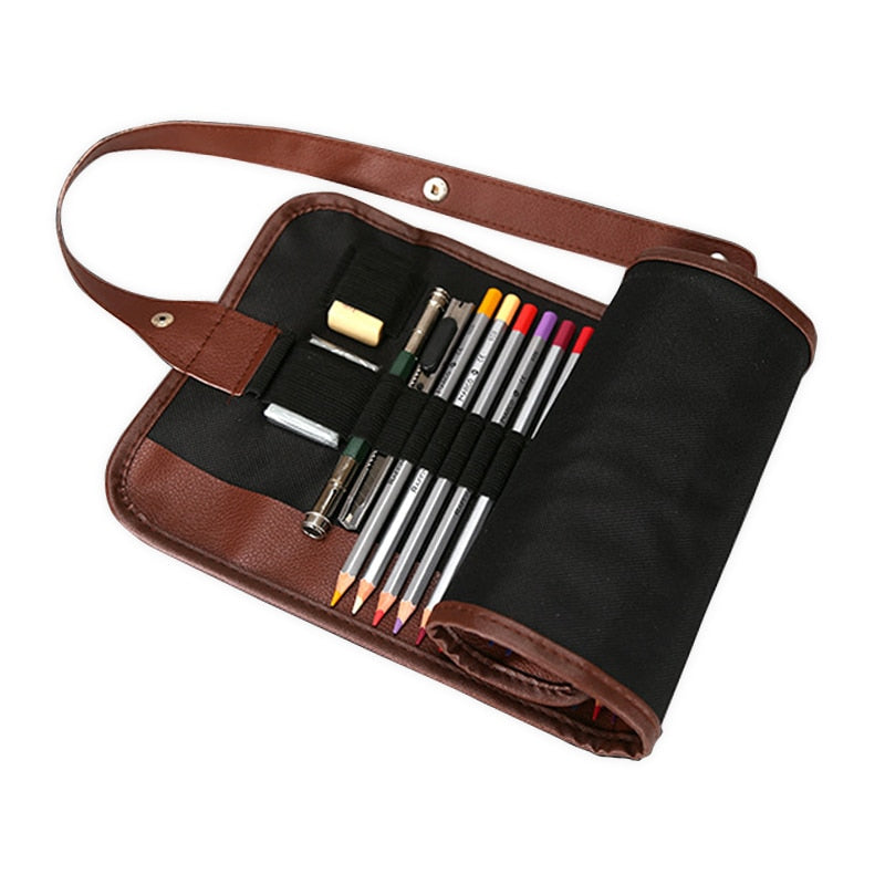 24/36/48 holes Canvas Roll Pouch Multifunction School Pencil Case Material Escolar Art Supplies