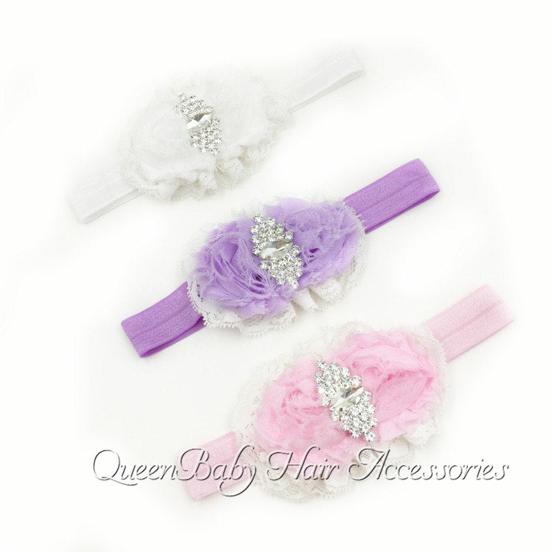 240pcs/lot   Shabby Flower Headbands For Baby Girls Rhinestone Hair Band  Flowergirl  Hair  Acessory