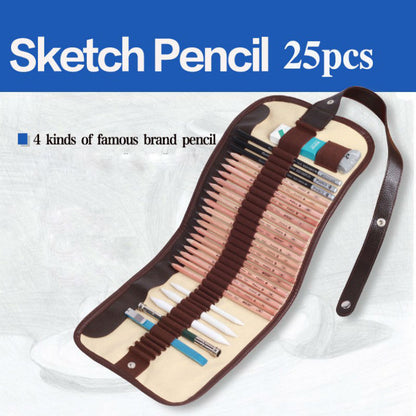 25PCS Pencil sketch art drawing tool art supplies pencil painting canvas bag set free shipping