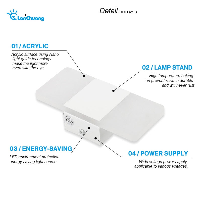 2PCS Modern 110V 220V Light LED Wall Lamp Bedroom Bedside Light Living Room Balcony Aisle Wall Lamp Corridor