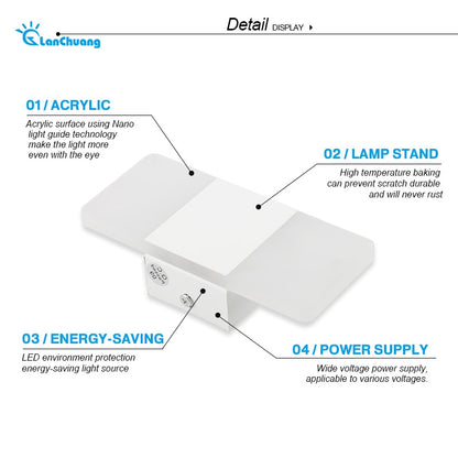 2PCS Modern 110V 220V Light LED Wall Lamp Bedroom Bedside Light Living Room Balcony Aisle Wall Lamp Corridor