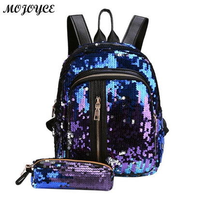 2pcs/1pc New Sequins Backpack New Teenage Girls Fashion Bling Rucksack Students School Bag with Pencil Case Clutch Mochilas