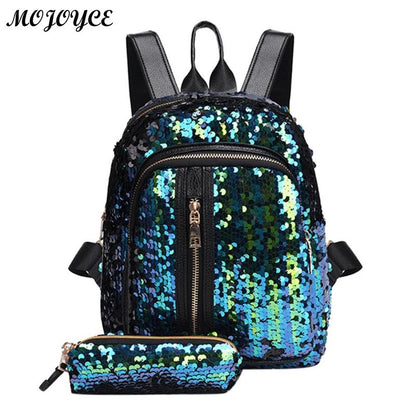 2pcs/1pc New Sequins Backpack New Teenage Girls Fashion Bling Rucksack Students School Bag with Pencil Case Clutch Mochilas