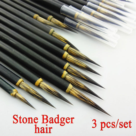 3 pcs/set Marking brush pen stone badge hair calligraphy brush Pen black bamboo penholder Line drawing pen art painting supplies