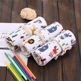 36/48/72 Hole Cartoon Animal Paradise painting Pencil Case Stationery Canvas Pen Roll Up Bag Art Curtain Storage Pencils supply