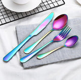 4 Pcs/Set Stainless Steel Cutlery Gold/Black/Mix colors/Blue/Silver Plated Dinnerware Knife Fork Spoon Kit SN1378