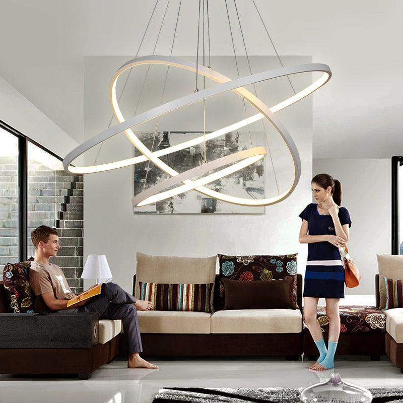 40CM 60CM 80CM Modern Pendant Lights For Living Room Dining Room Circle Rings Acrylic Aluminum Body LED Ceiling Lamp Fixtures