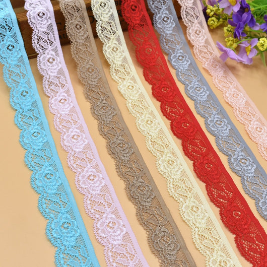 5 Yards high quality stretch elastic lace ribbon 25mm width White