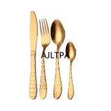 50set/lot Gold Water Cube Cutlery Set Stainless Steel Dinnerware Tableware Set Dinner Knife Fork Spoon Set Travel Cutlery CT0277