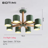 BOTIMI Nordic Chandelier E27 With Iron Lampshade For Living Room Suspendsion Lighting Fixtures Lamparas Colgantes Wooden Lustre