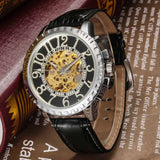 Brand Name GOER Men's Mechanical Watches Fashion Steampunk Black Leather Band Skeleton Automatic Mechanical Wrist Watches