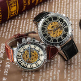 Brand Name GOER Men's Mechanical Watches Fashion Steampunk Black Leather Band Skeleton Automatic Mechanical Wrist Watches